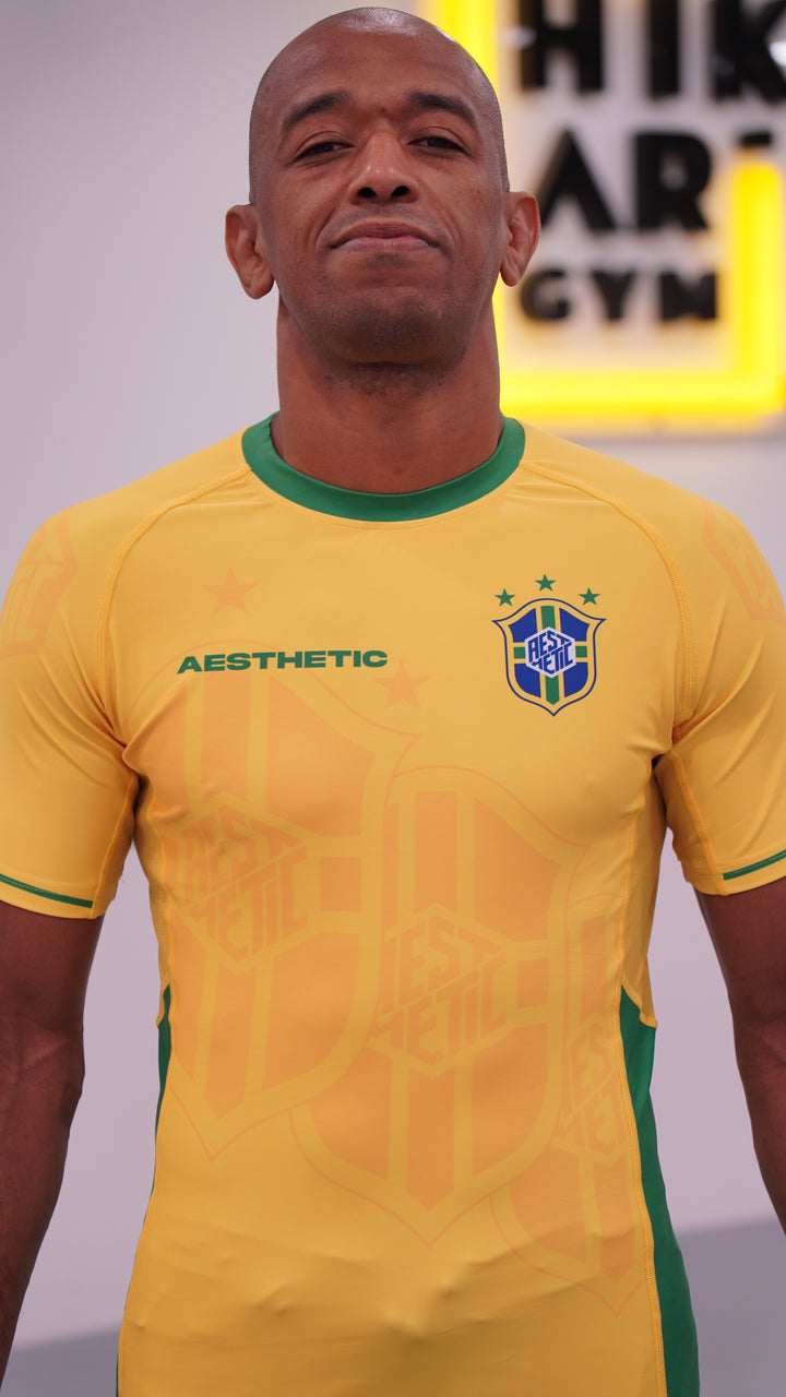 AESTHETIC Bruninho Short Sleeve BJJ Rashguard - Yellow Bruno Barbossa