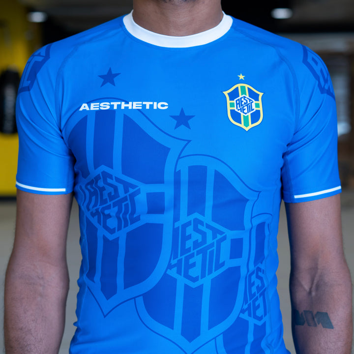 AESTHETIC Bruninho Short Sleeve BJJ Rashguard - Blue fit