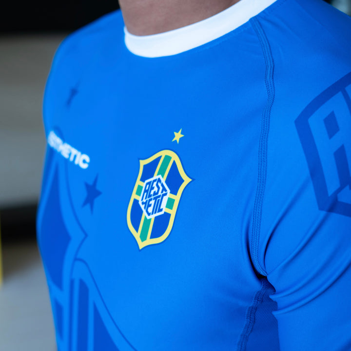 AESTHETIC Bruninho Short Sleeve BJJ Rashguard - Blue side view