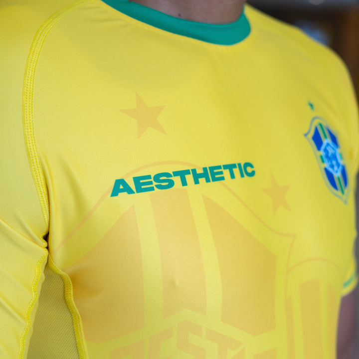 AESTHETIC Bruninho Short Sleeve BJJ Rashguard - Yellow front fit