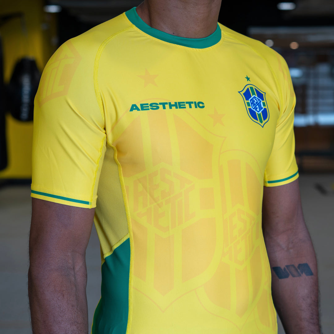 AESTHETIC Bruninho Short Sleeve BJJ Rashguard - Yellow fit