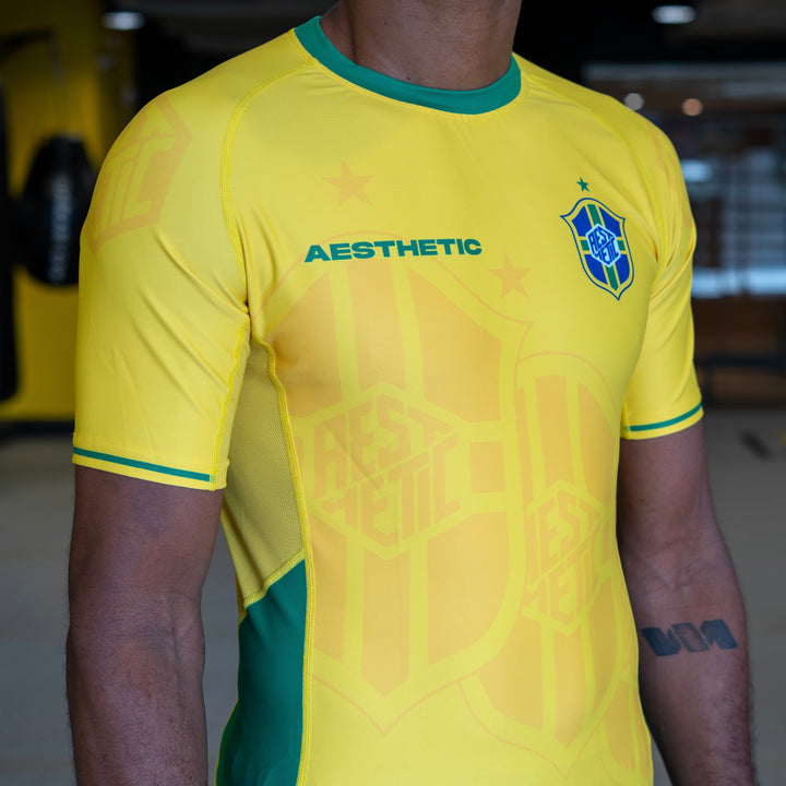 AESTHETIC Bruninho Short Sleeve BJJ Rashguard - Yellow fit