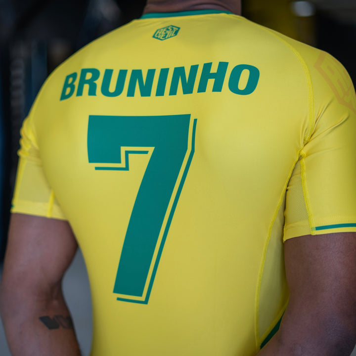AESTHETIC Bruninho Short Sleeve BJJ Rashguard - Yellow back fit