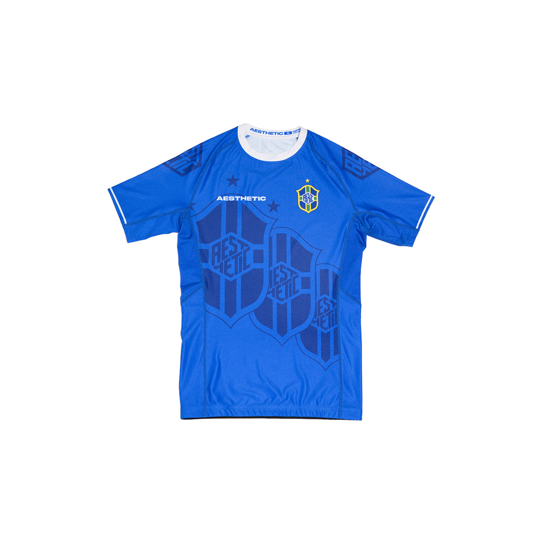 AESTHETIC Bruninho Short Sleeve BJJ Rashguard - Blue front view