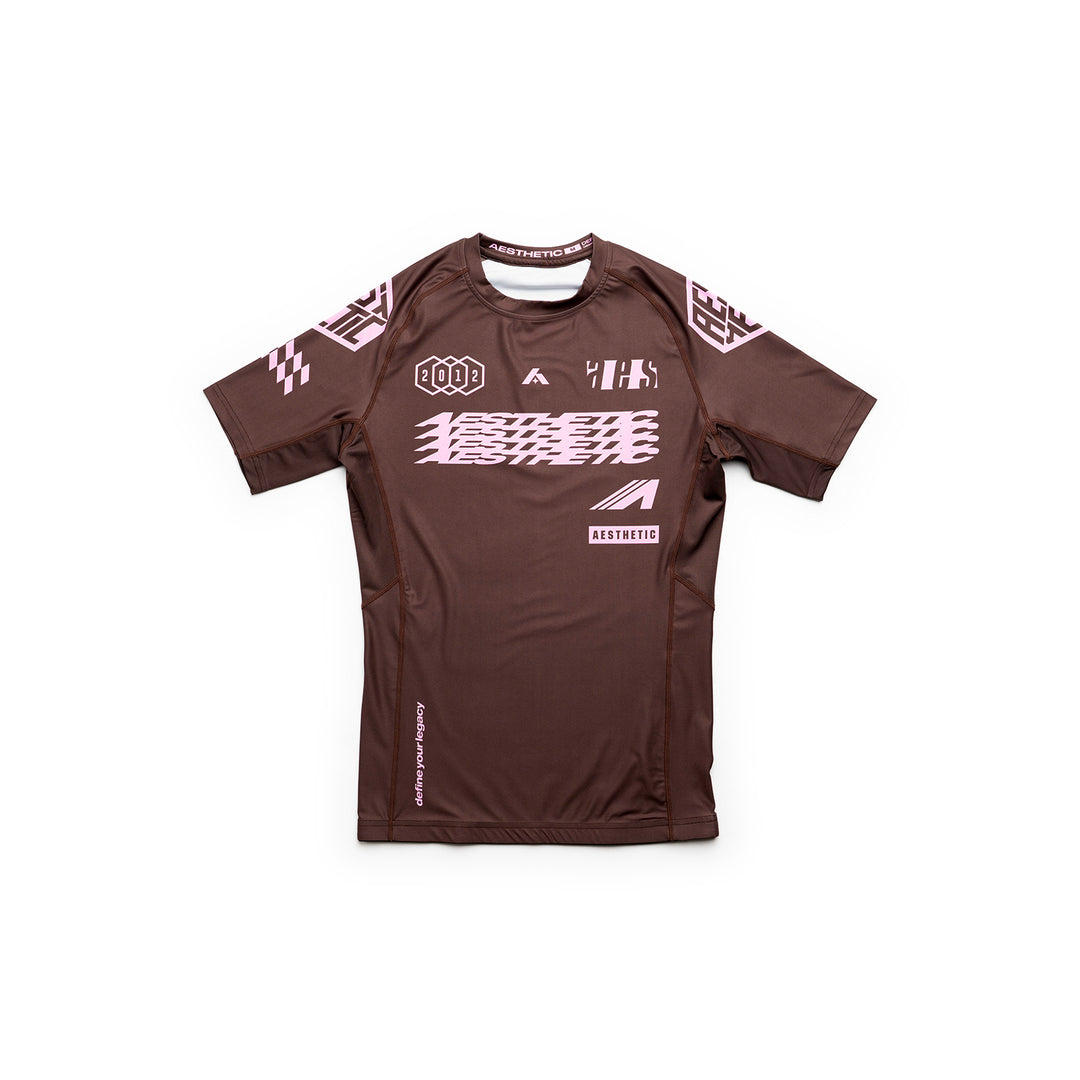 AESTHETIC Axis Short Sleeve Rashguard - Chestnut Brown front view