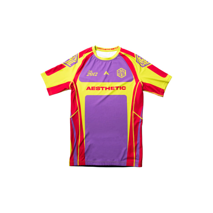 AESTHETIC Cross Short Sleeve BJJ Rashguard - Purple front view