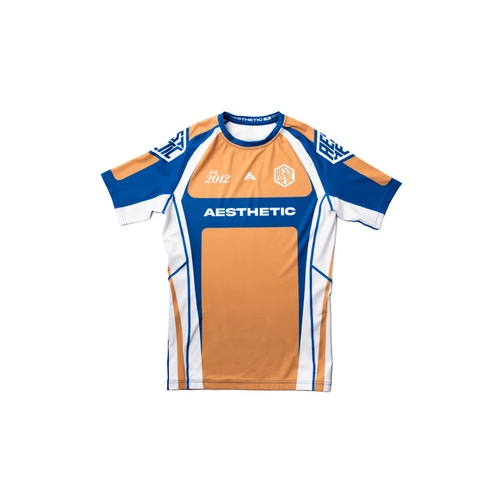 AESTHETIC Cross Short Sleeve BJJ Rashguard - Royal front view