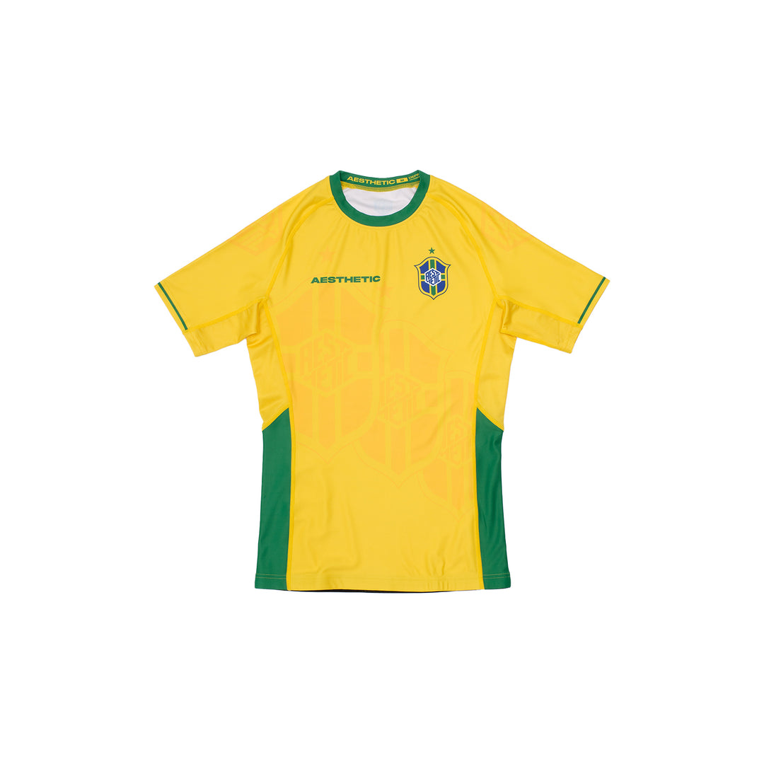 AESTHETIC Bruninho Short Sleeve BJJ Rashguard - Yellow front view