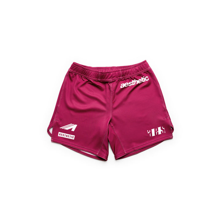 AESTHETIC Axis Combat Shorts – Ruby Red front view